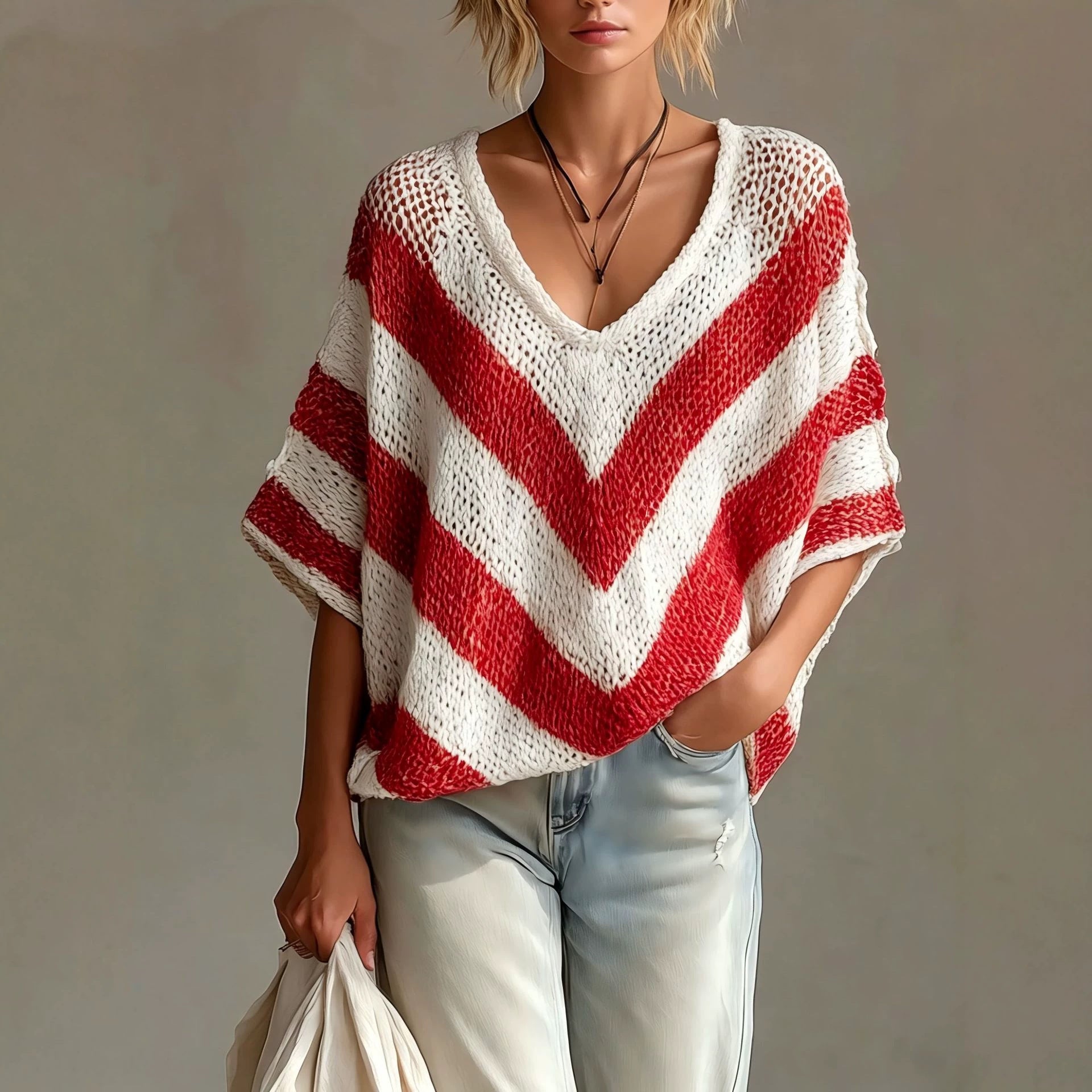 Loose-knit Pullover mit V-Ausschnitt – Ansicht 8