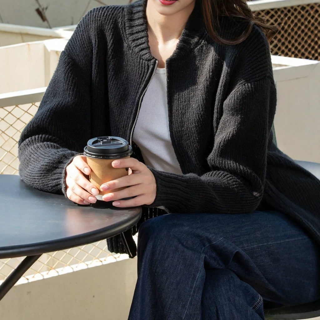 Damen Strickpullover mit Rundhals und Reissverschluss