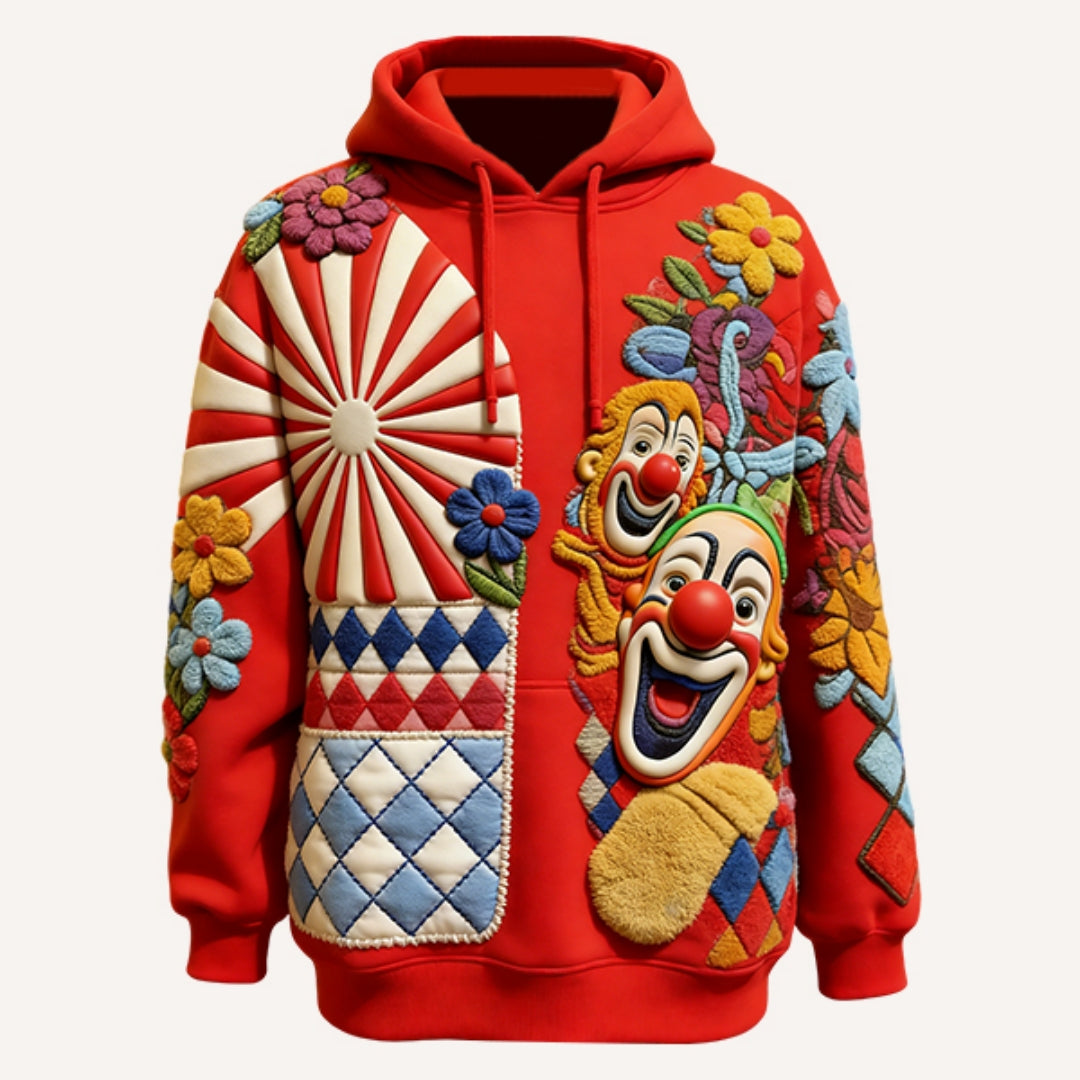 Roter Pullover mit Kapuze