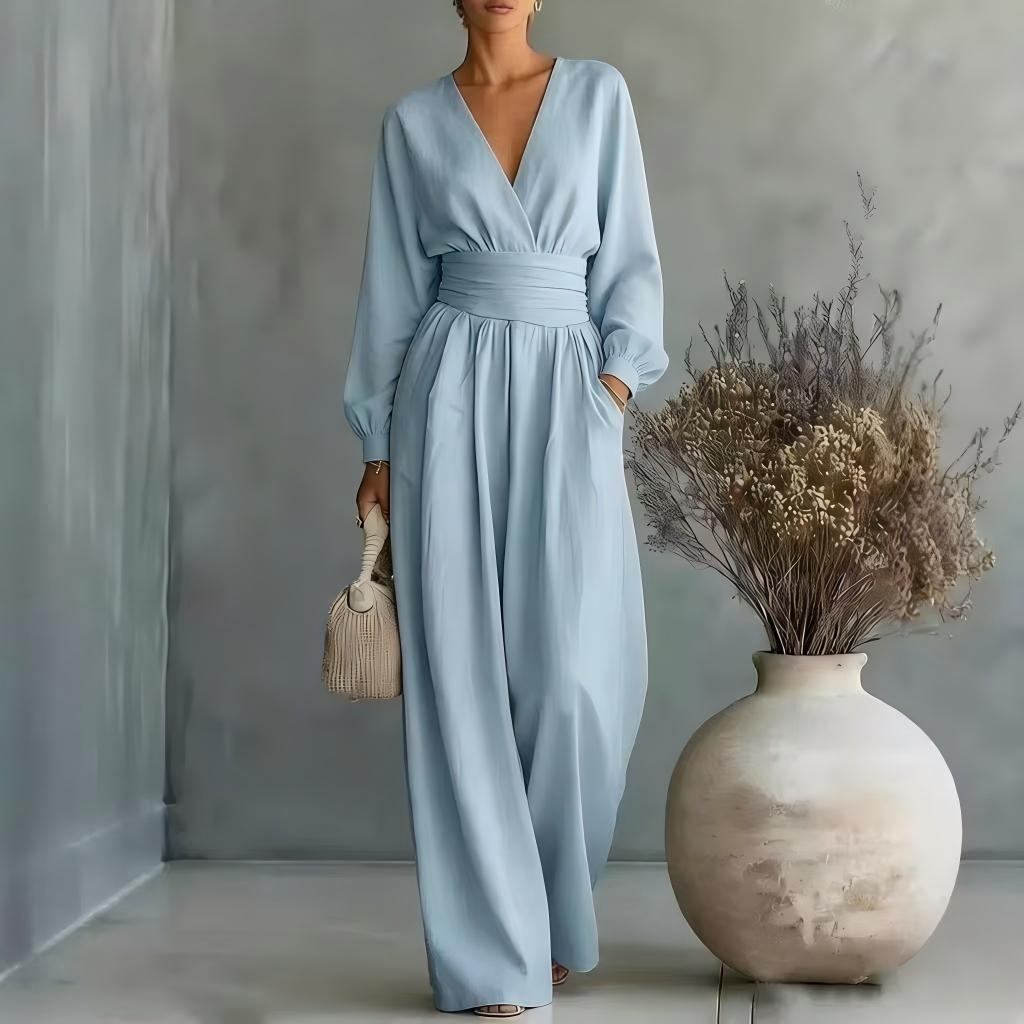V-Ausschnitt Jumpsuit mit langer Ärmel