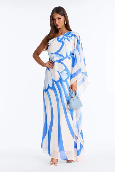 Off-Shoulder Chiffonkleid mit Print – Bild 3 | LuxeStyle