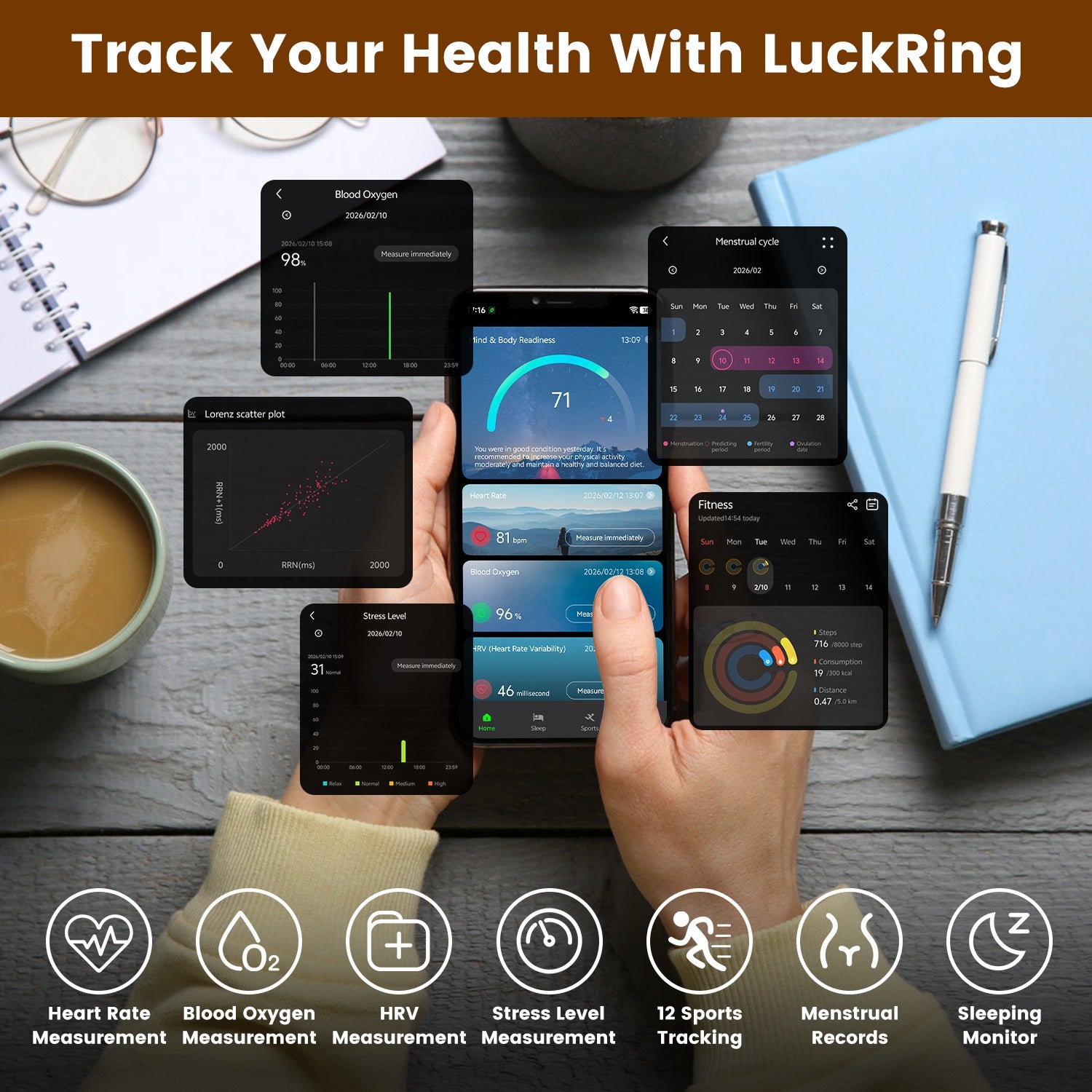 Smarter Gesundheits-Tracker Ring mit Ladecase – Ansicht 3