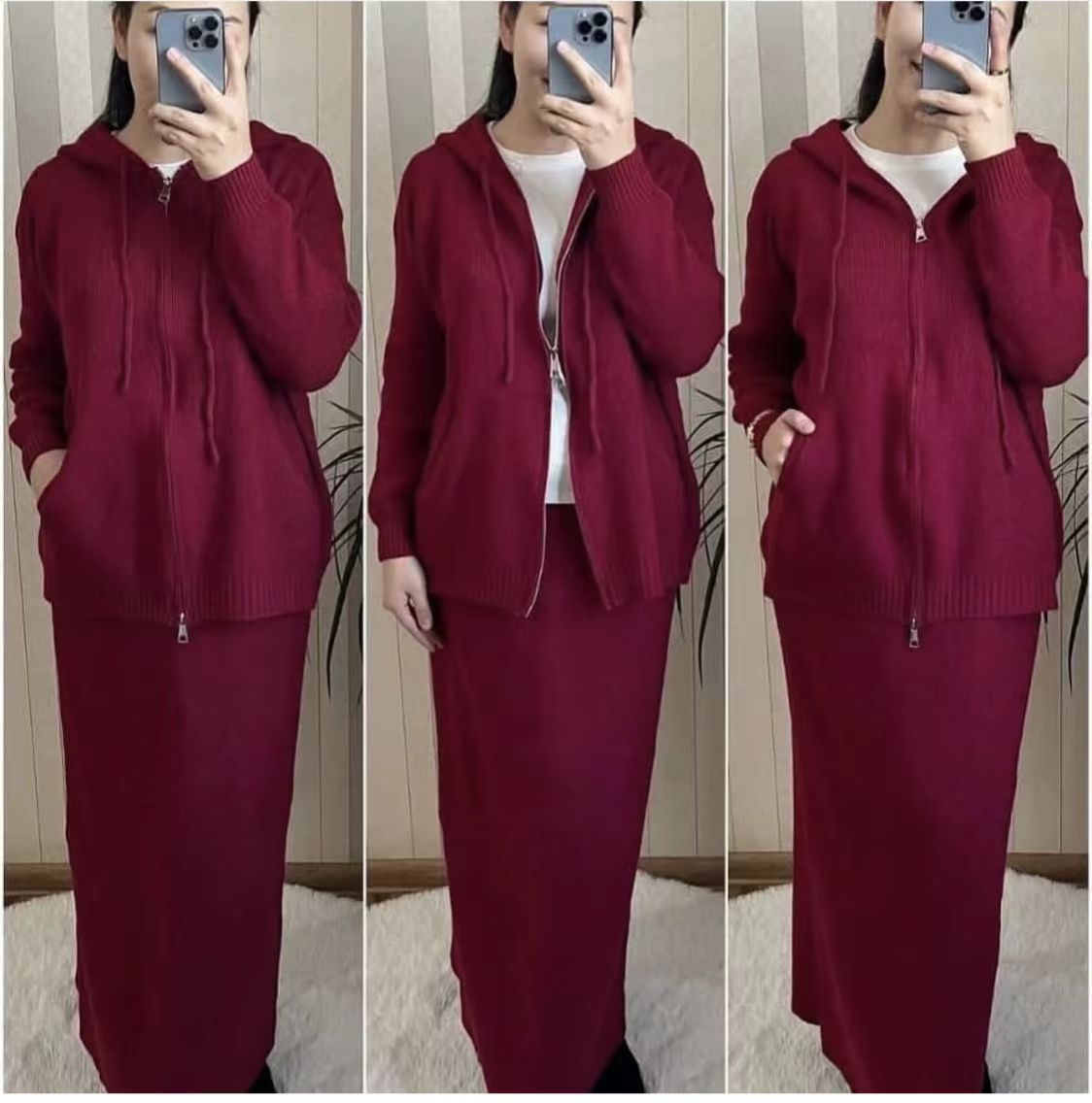 Freizeit-Set mit Pullover und Midirock