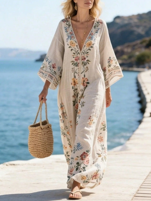 Sommerliches V-Ausschnitt Mid-Sleeve Kleid – Bild 2 | LuxeStyle