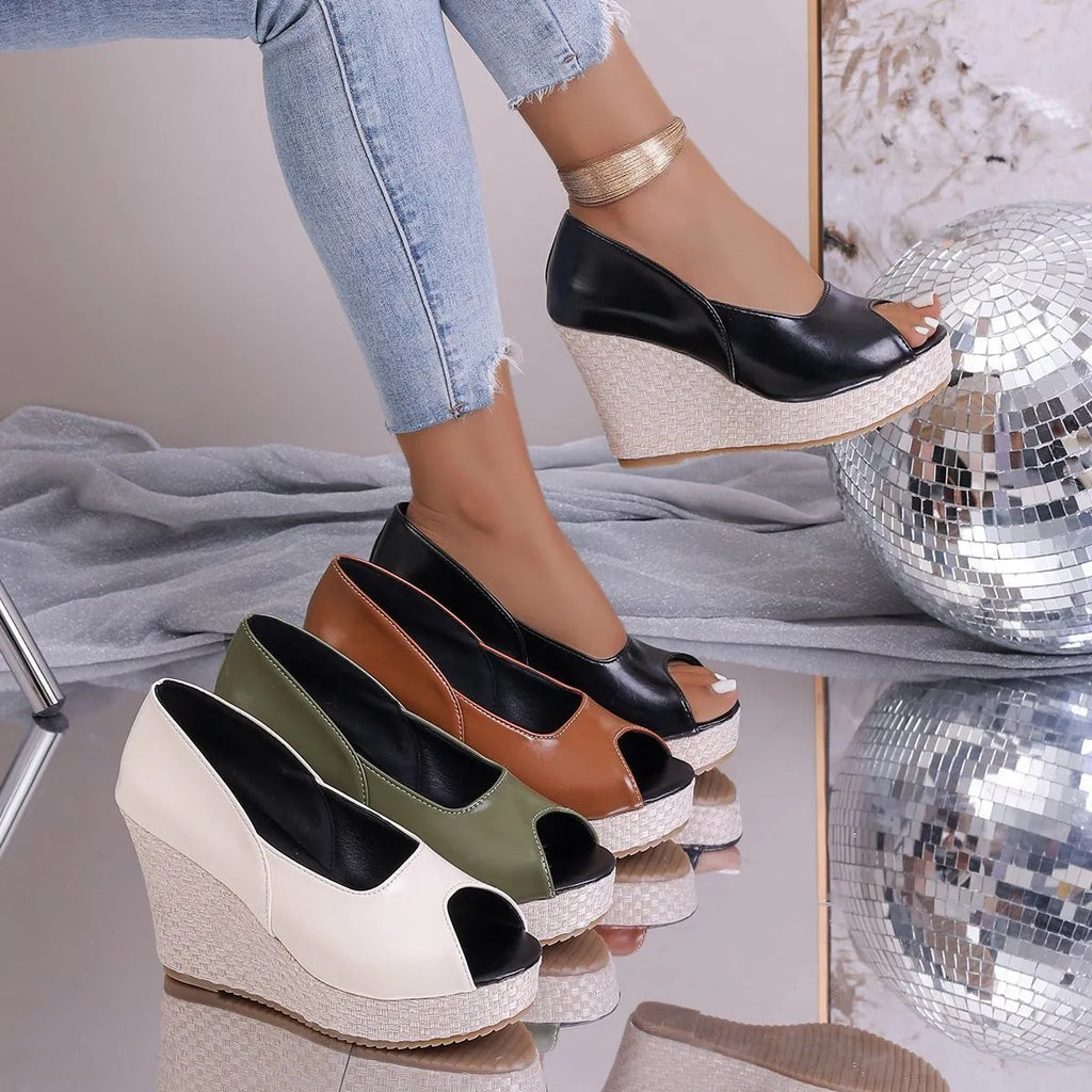 Plateau Peep-Toe Sandalen mit hohem Absatz