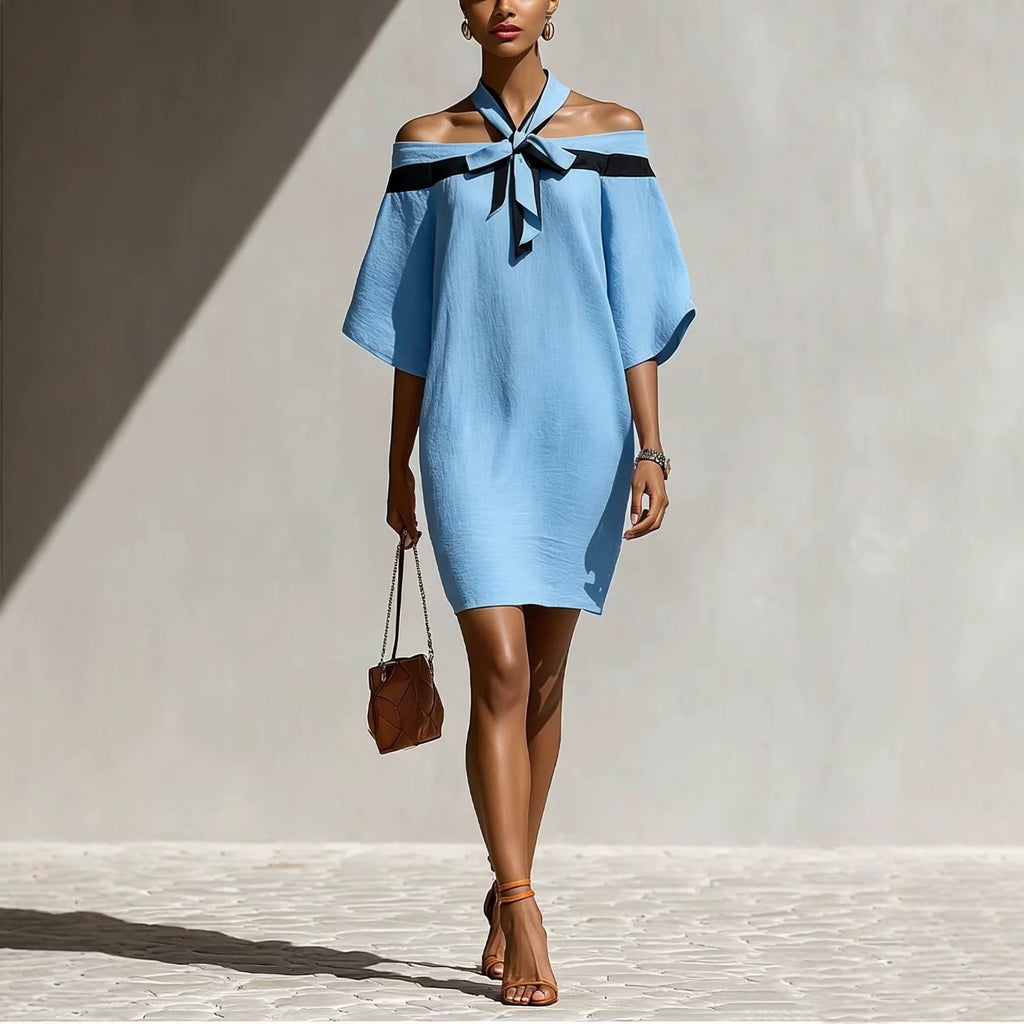 Off-Shoulder A-Linien-Kleid mit Schleife