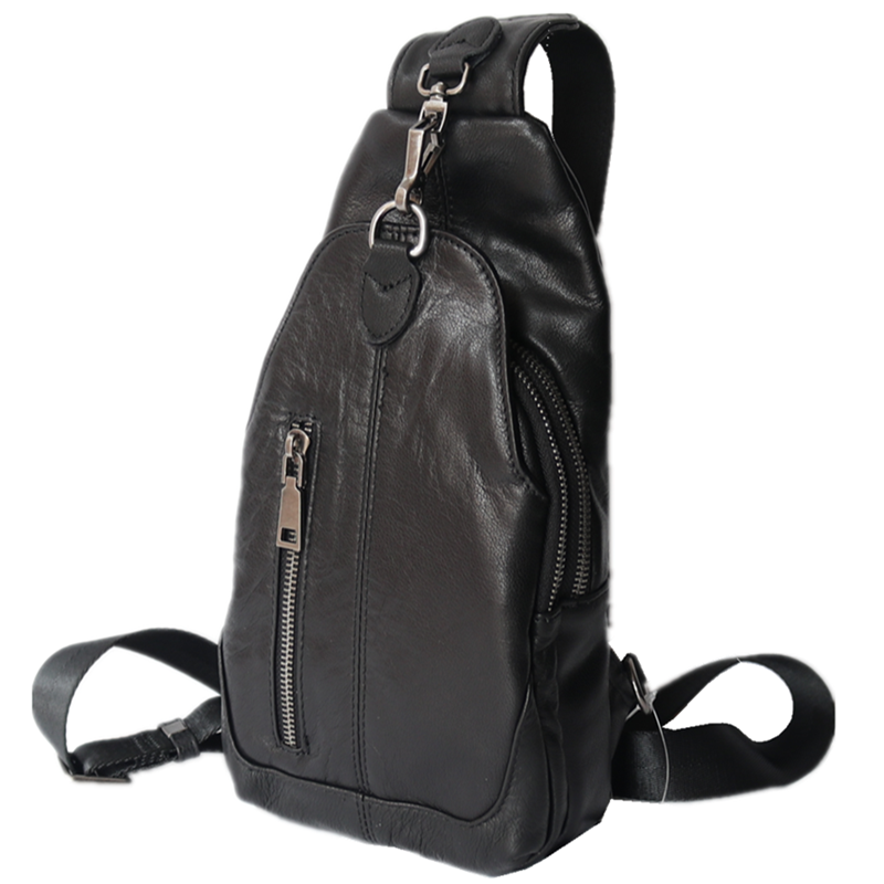 Leinenbrusttasche aus Rindsleder, schwarz | LuxeStyle