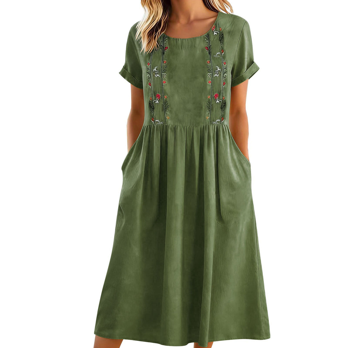 Besticktes Baumwoll-Leinen Trägerkleid – Bild 6 | LuxeStyle
