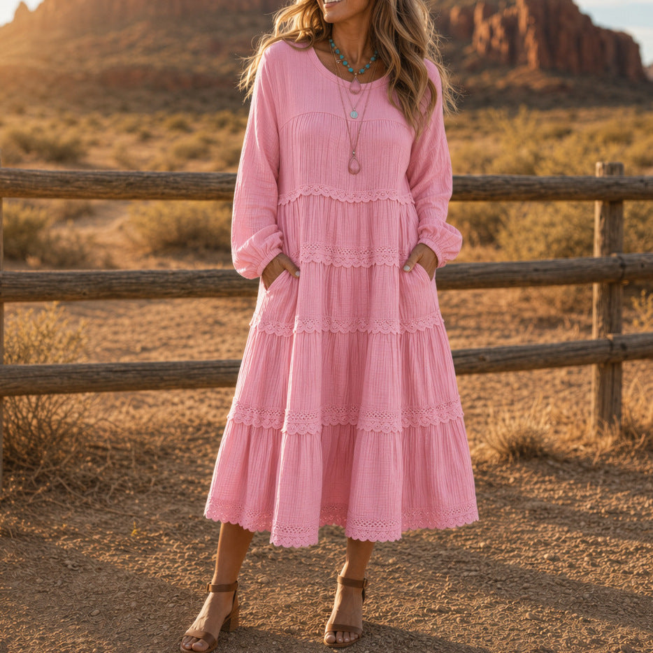 Locker geschnittenes Midi-Kleid mit langen Ärmeln – Bild 2 | LuxeStyle
