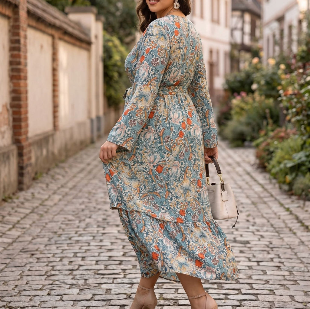 Maxikleid mit Retro-Print für kurvige Frauen