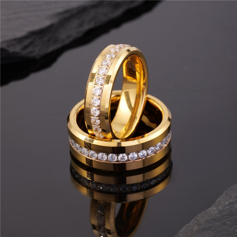 Goldfarbener Ring aus Wolframstahl mit Zirkonia – Bild 8 | LuxeStyle