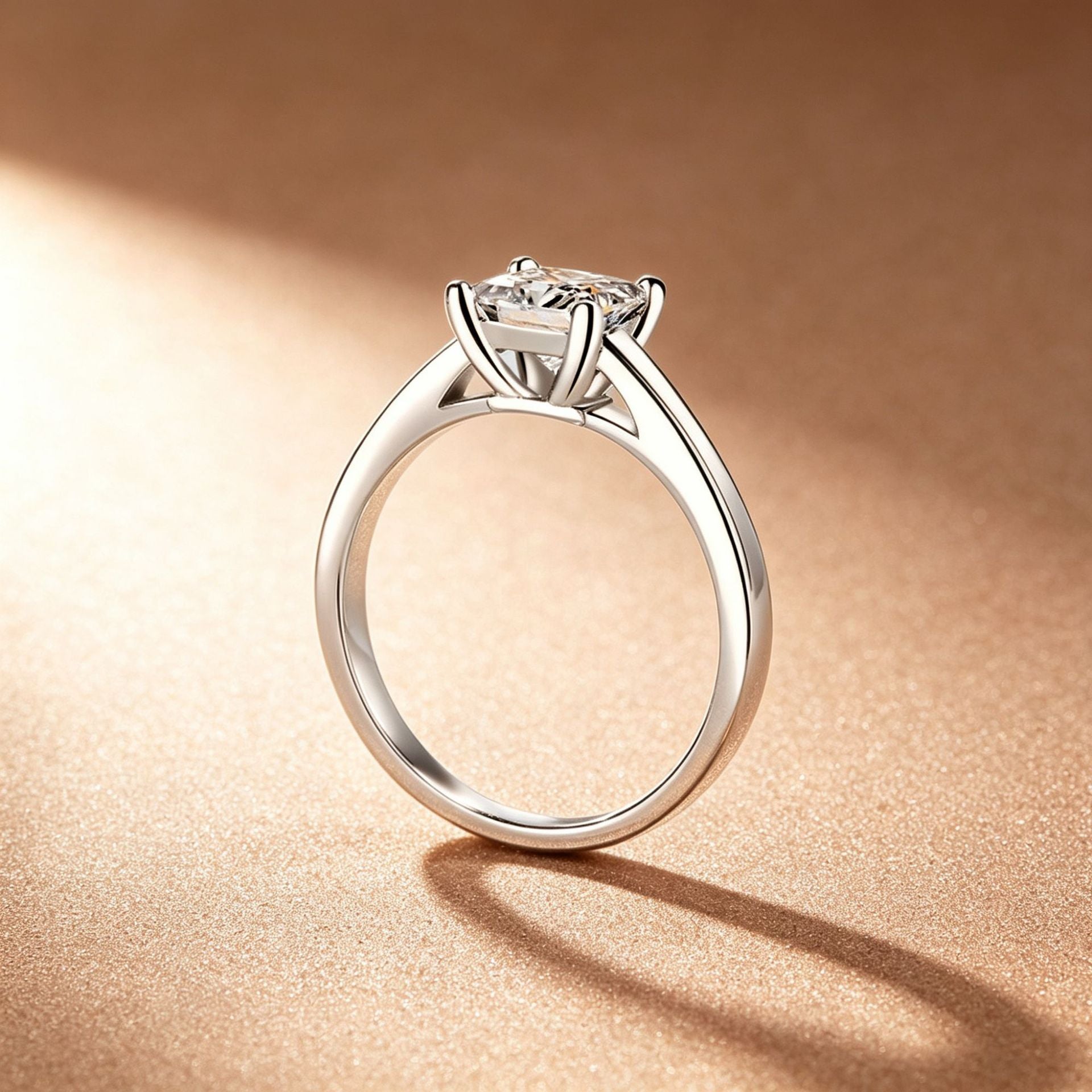 Prinzessschliff-Ring mit Mozambik-Diamant, silbergeplättet & gold-acze