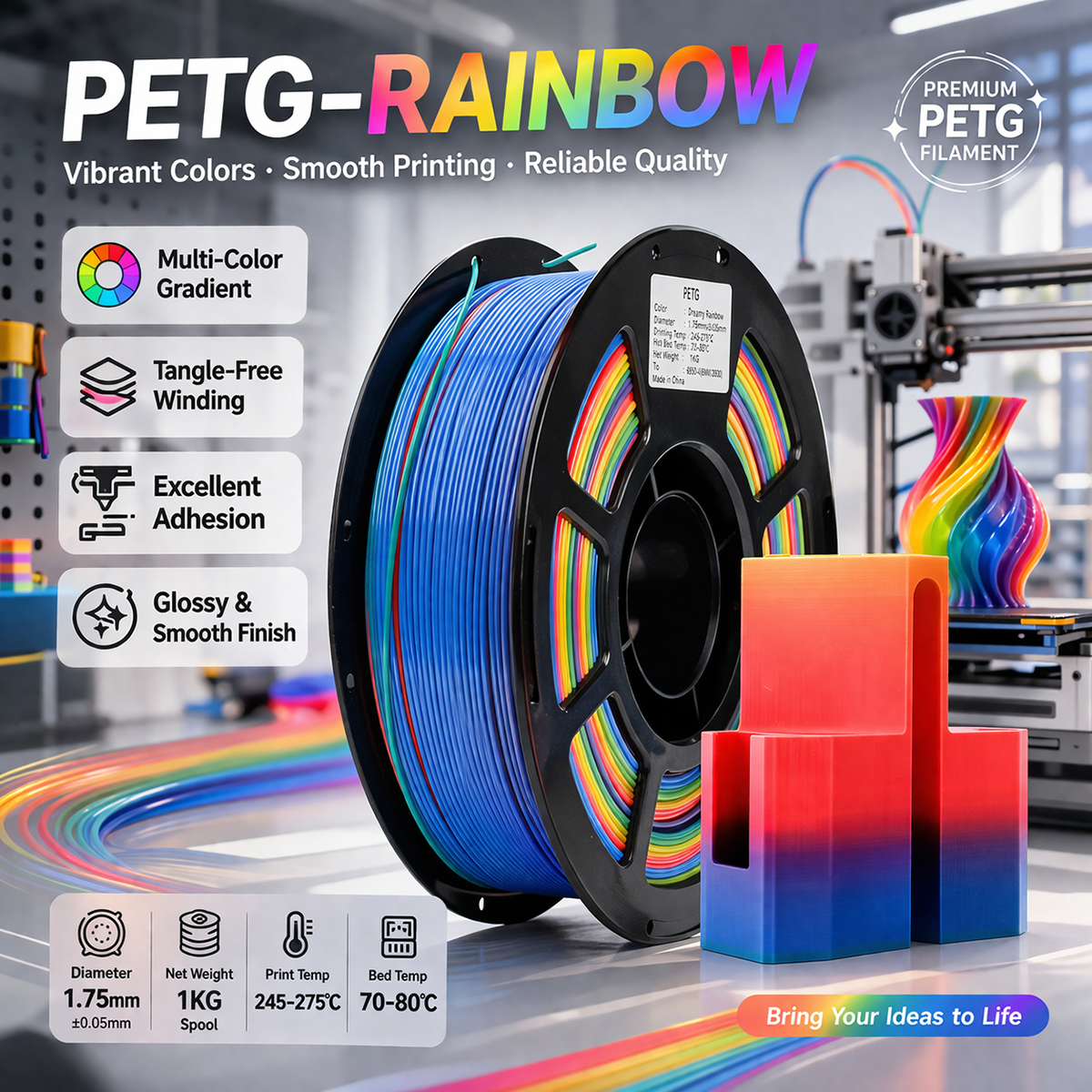 PETG Regenbogen Filament für 3D-Drucker