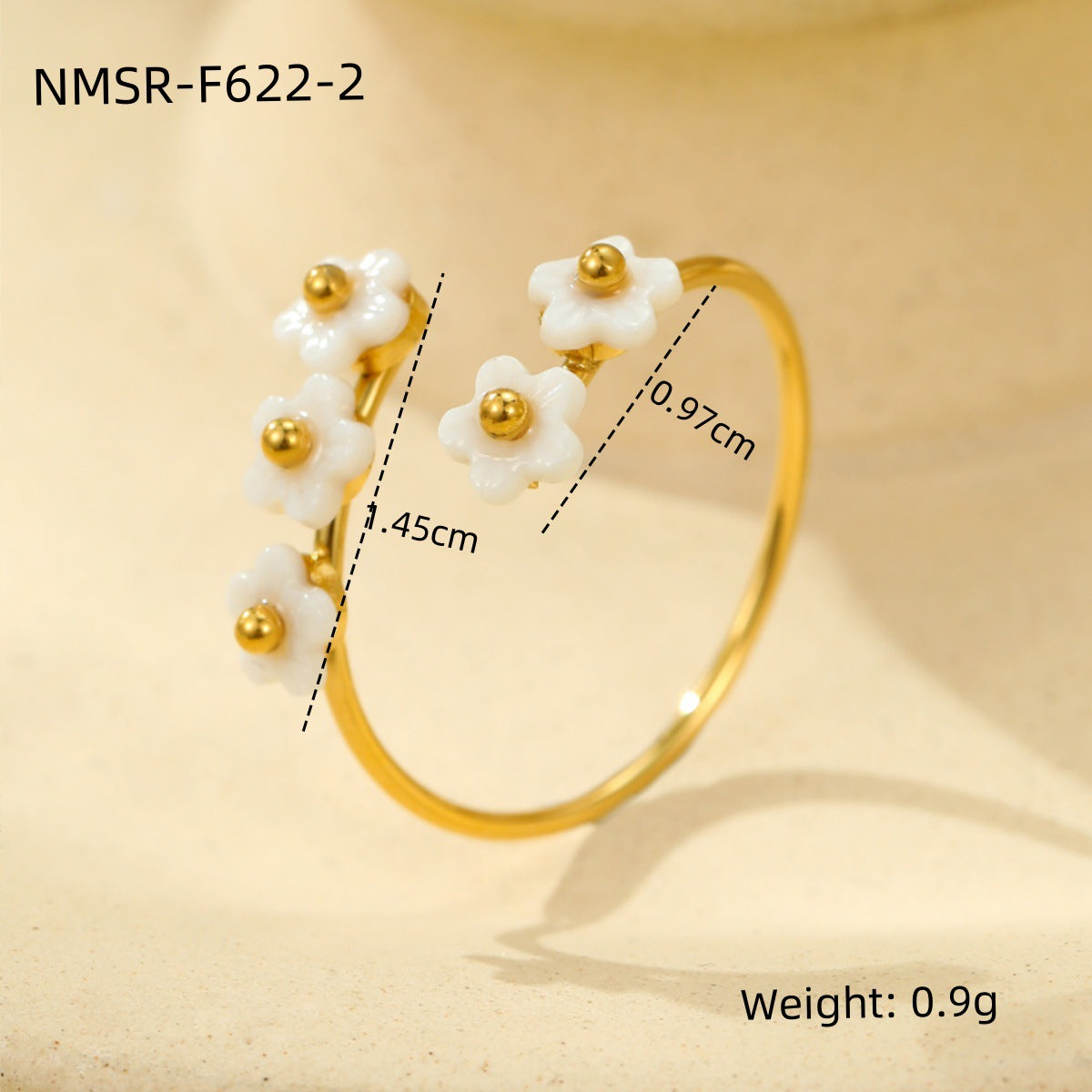 Eleganter Blumenring aus 18K vergoldetem Edelstahl