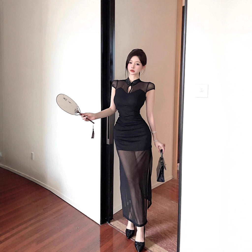 Elegantes schwarzes Cheongsam-Kleid mit Schlitz – Bild 6 | LuxeStyle