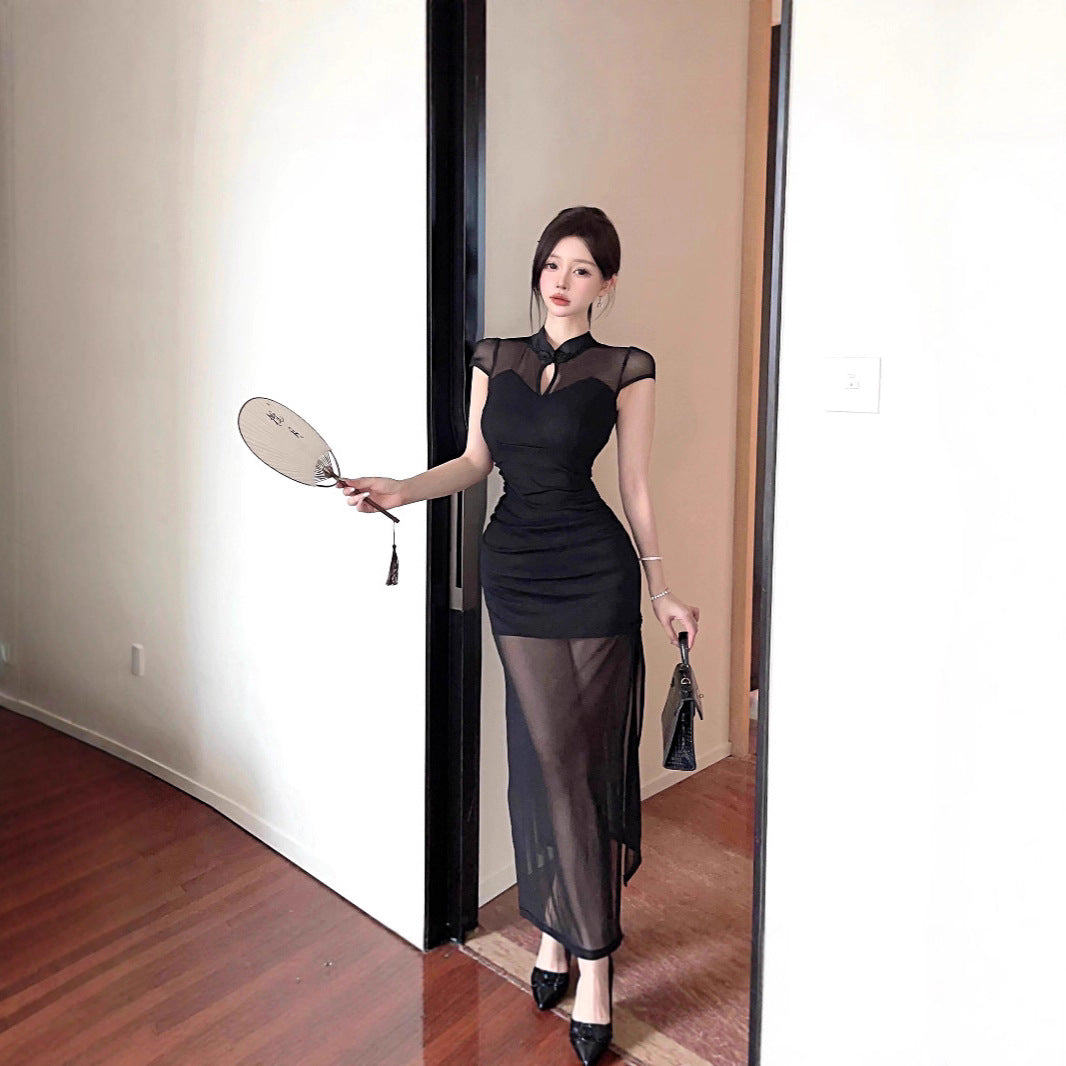 Elegantes schwarzes Cheongsam-Kleid mit Schlitz – Bild 6 | LuxeStyle