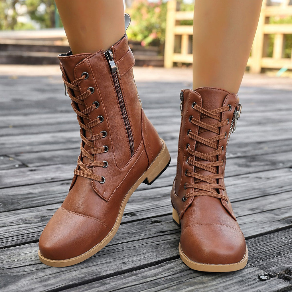 Stiefel mit Seitenschlitz, niedriger Absatz, mid-calf – Bild 9 | LuxeStyle