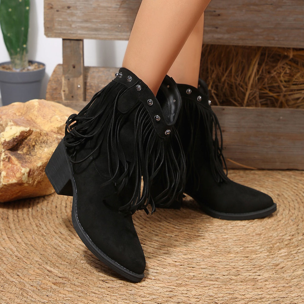 Fransen-Boots mit Chunky-Absatz