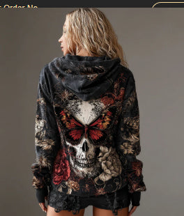 Halloween Kapuzenpullover mit Totenkopf-Print