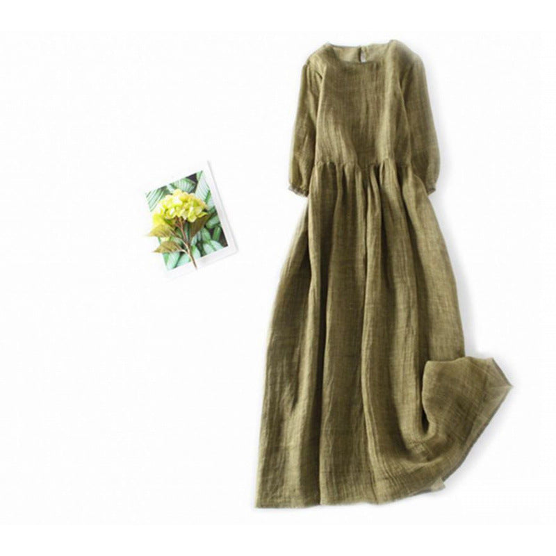 Midi-Swing-Kleid mit Rundhals und Puffärmeln