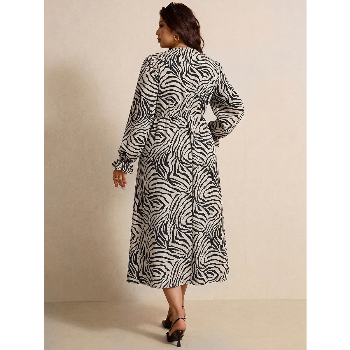 Damen V-Ausschnitt Kleid mit Knoten & Puffärmeln