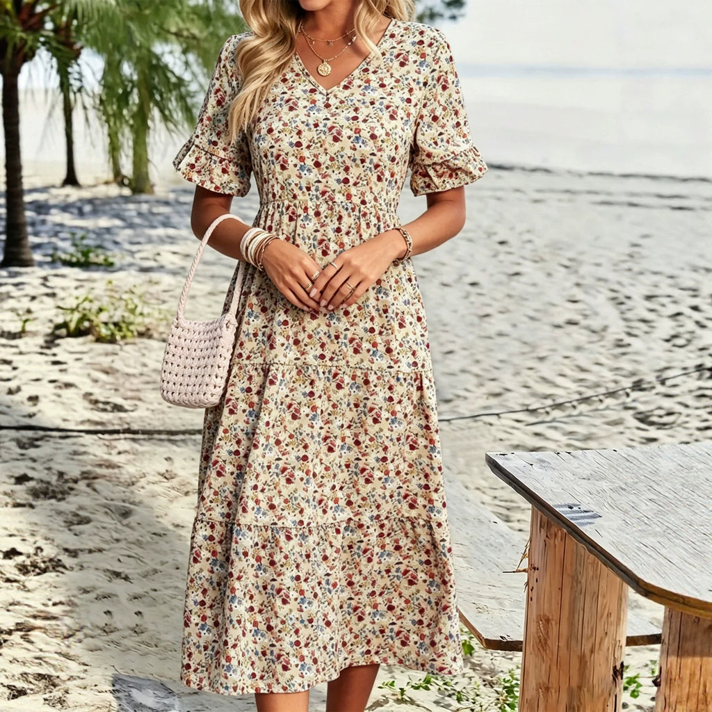 Boho V-Ausschnitt Strandkleid Langarm – Bild 7 | LuxeStyle