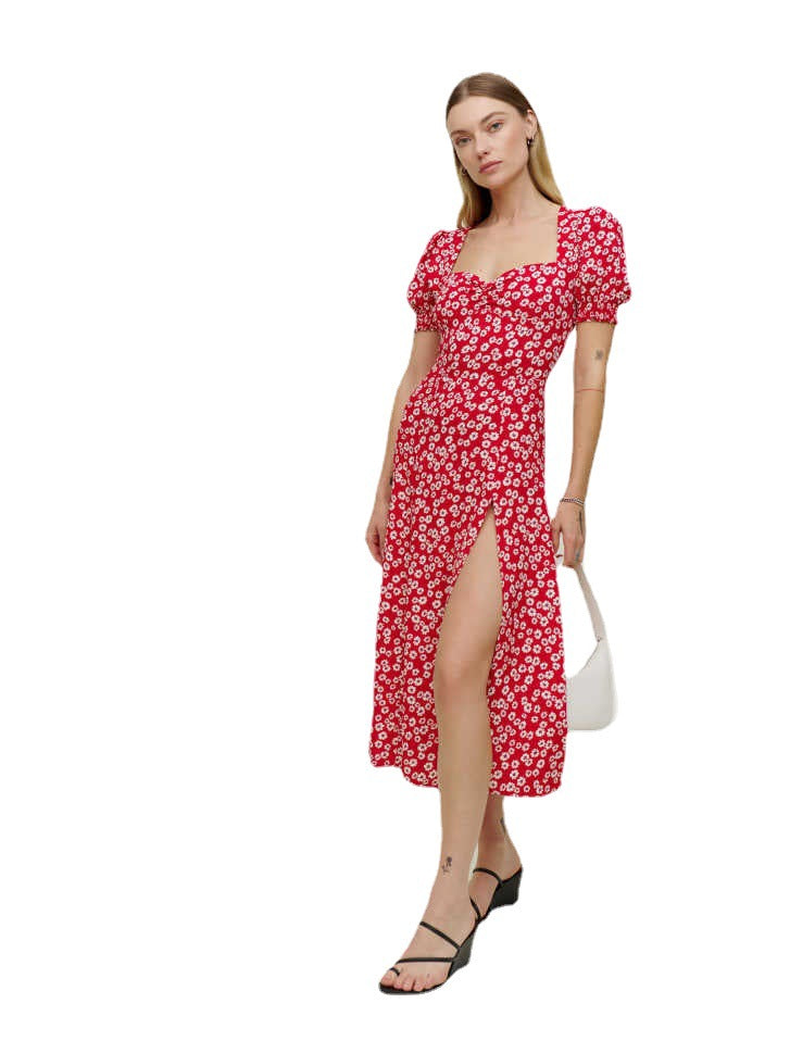 Damen Midi-Kleid mit Blumenprint & Schlitz