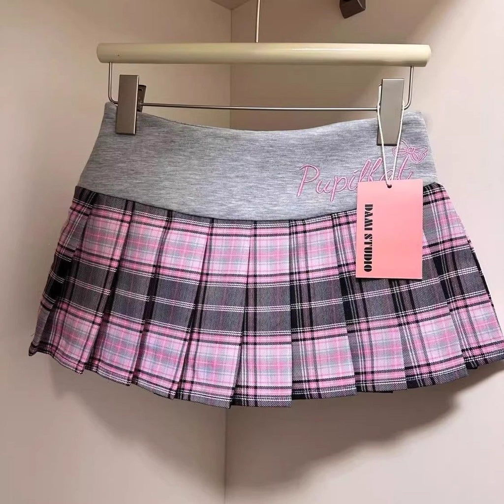 Plaid-Plissee-Rock mit hoher Taille und A-Linie, Midi-Länge