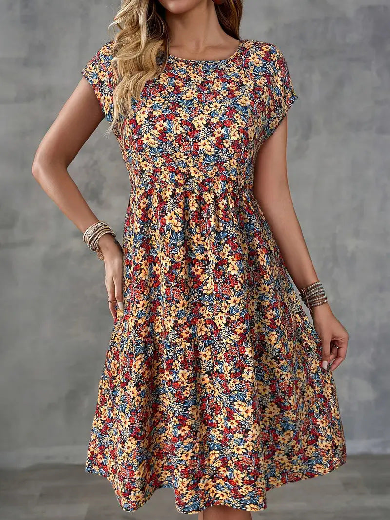 Elegantes Damenkleid mit Print und Taillengürtel