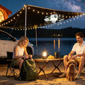 Camping-Deckenventilator Nomad mit LED-Laterne am Zelt beim See
