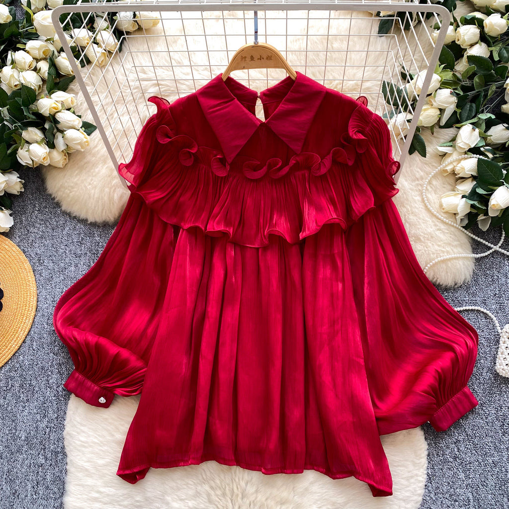 Rüschenbluse mit Laternenärmeln