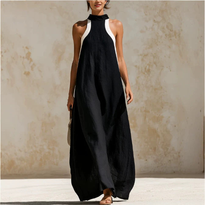 Ärmelloses Leinenkleid mit Rundhals