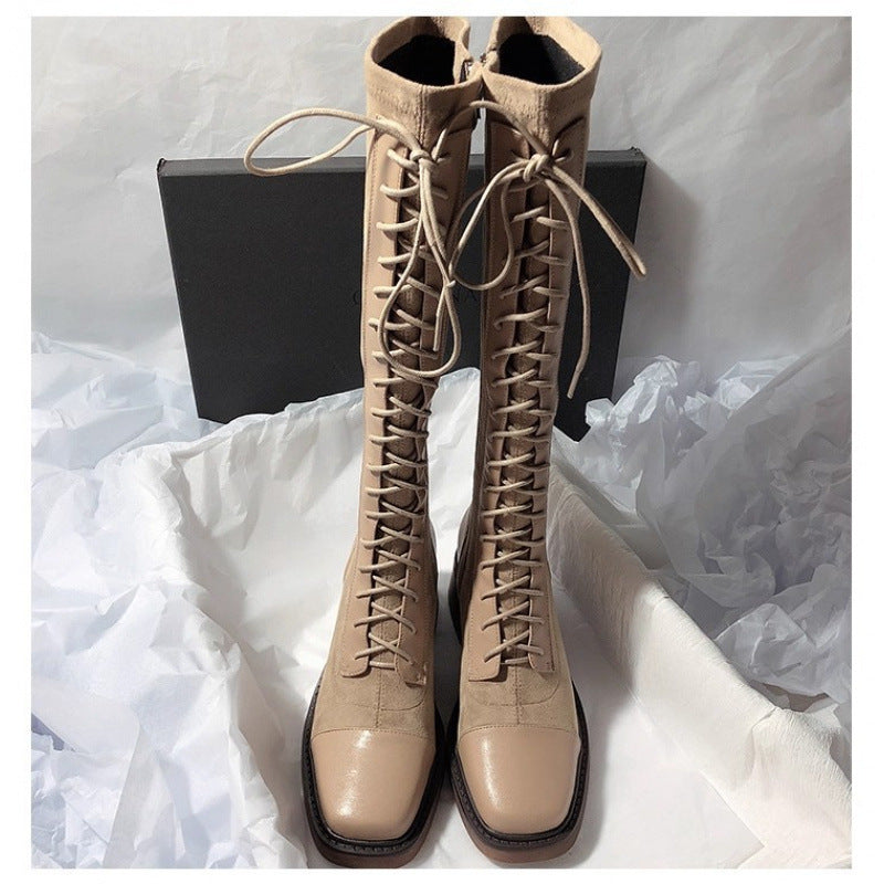Gestickte Rundzehen Hochstiefel Damen