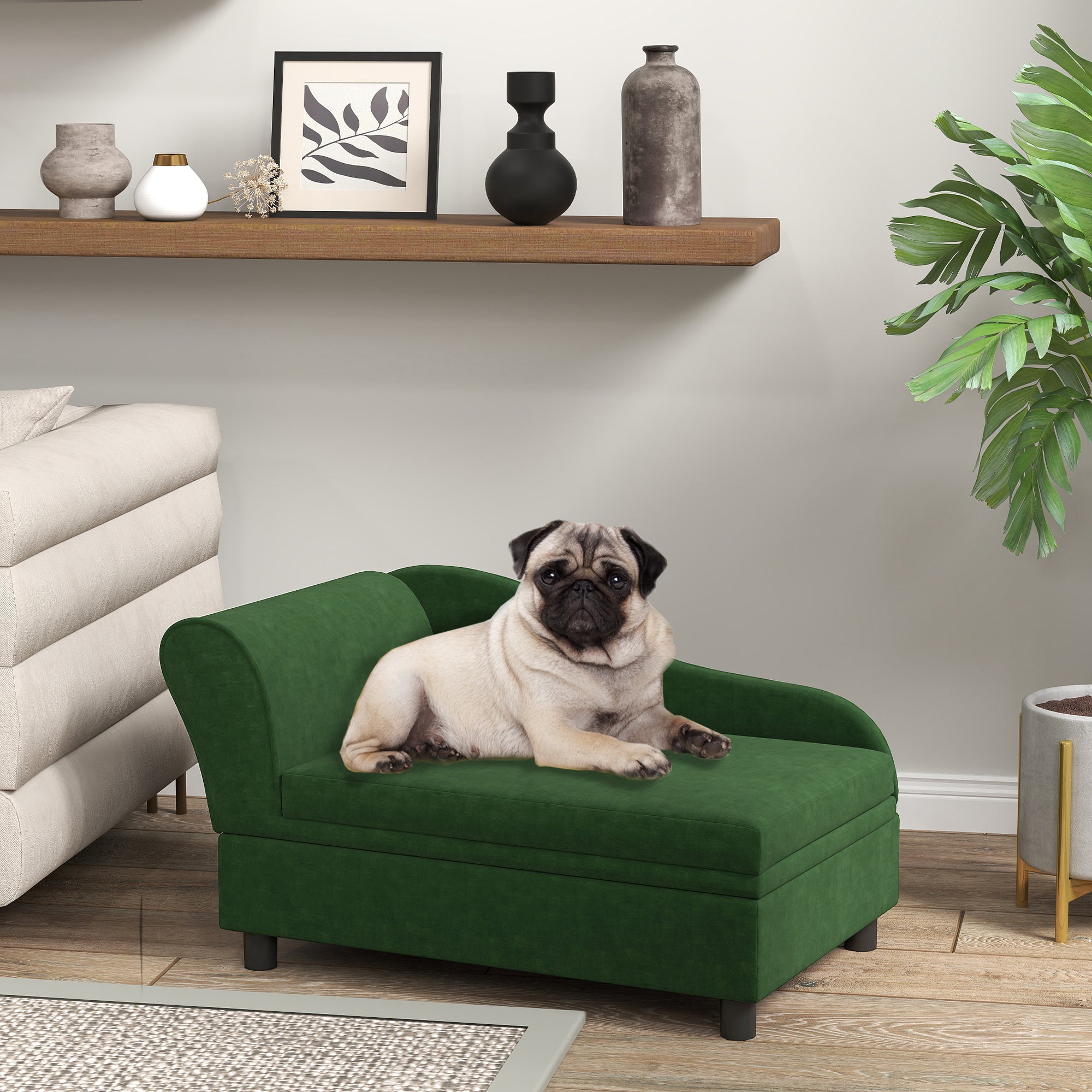 Haustier-Sofa mit Ablage für Katzen & kleine Hunde, grün