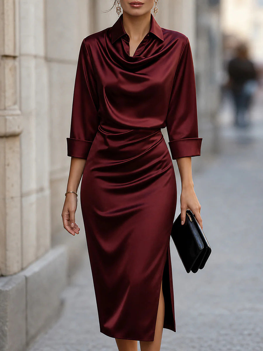 Satin-Swingkleid mit langen Ärmeln – Bild 3 | LuxeStyle