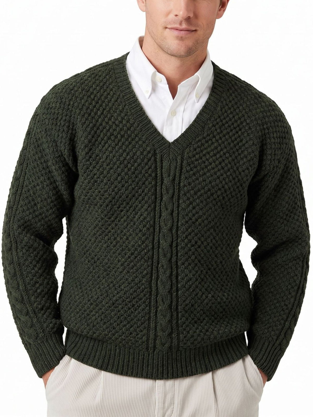 Herren V-Ausschnitt Pullover mit Zopfmuster – Bild 6 | LuxeStyle