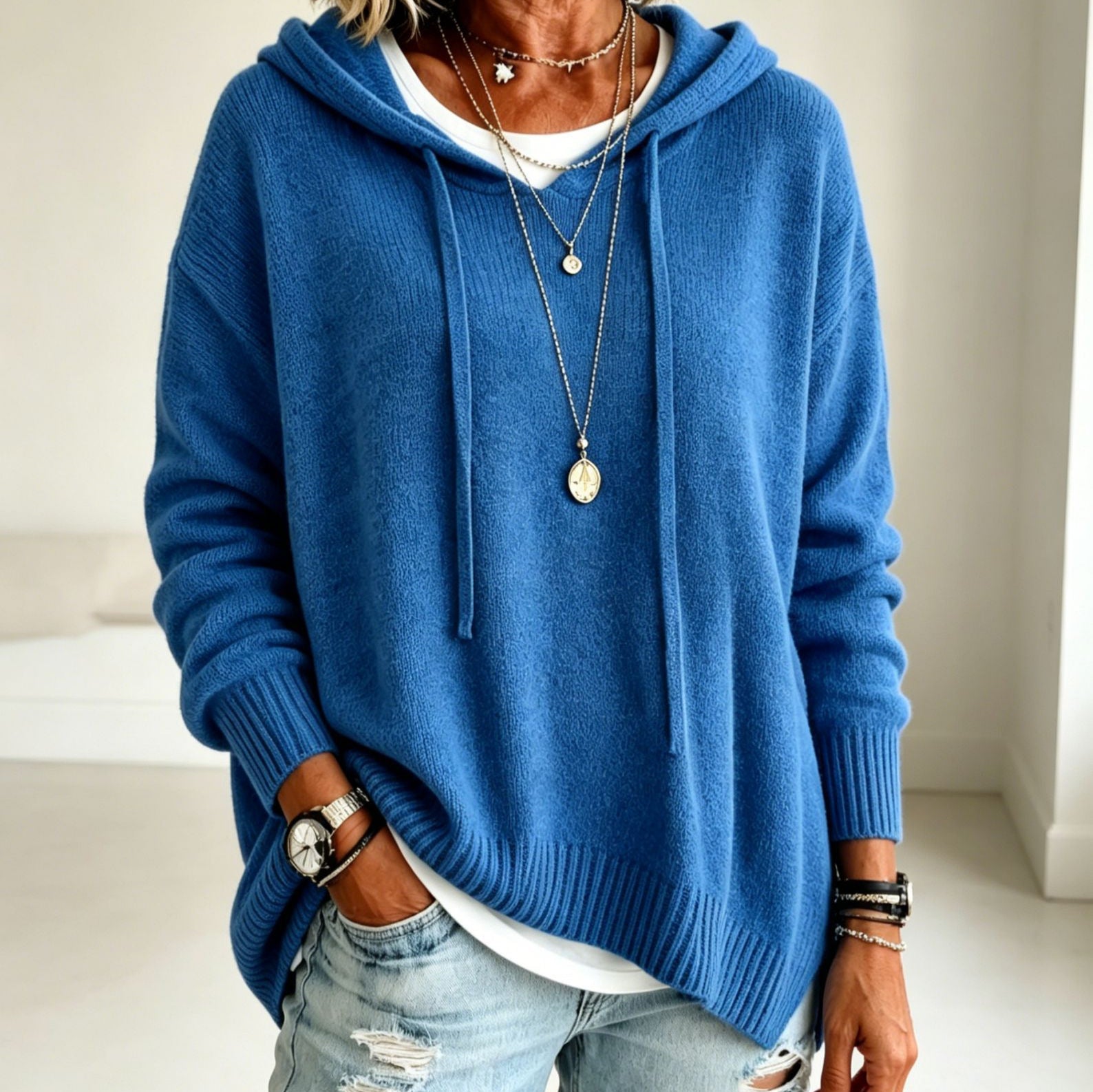 Langer Pullover mit lockerer Passform