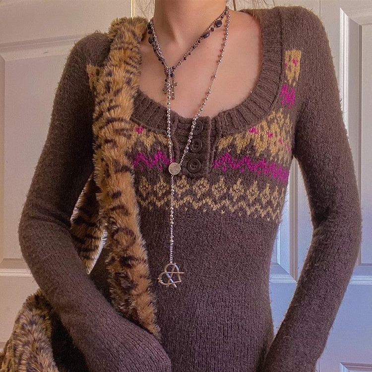 Eleganter Color-Block Strickpullover mit Rundhals
