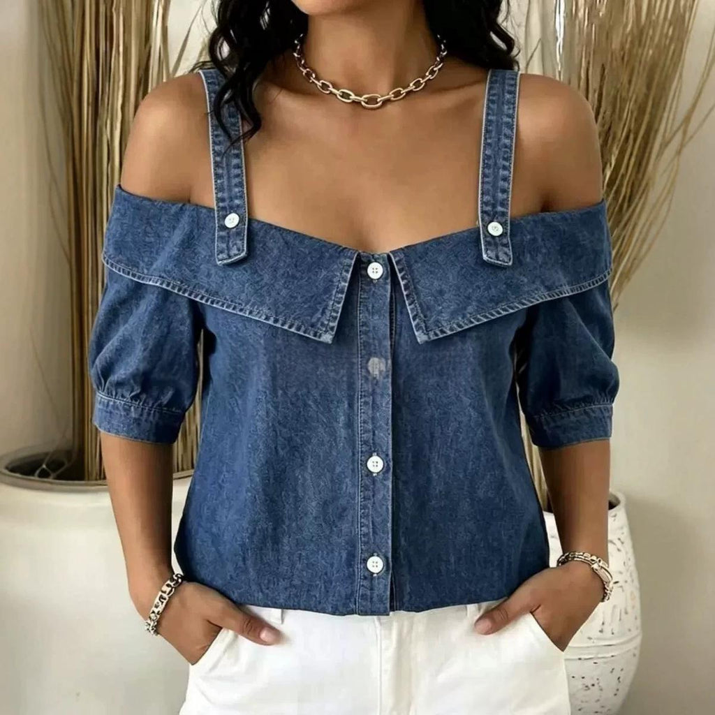 Jeans-Top mit Revers und Trägern