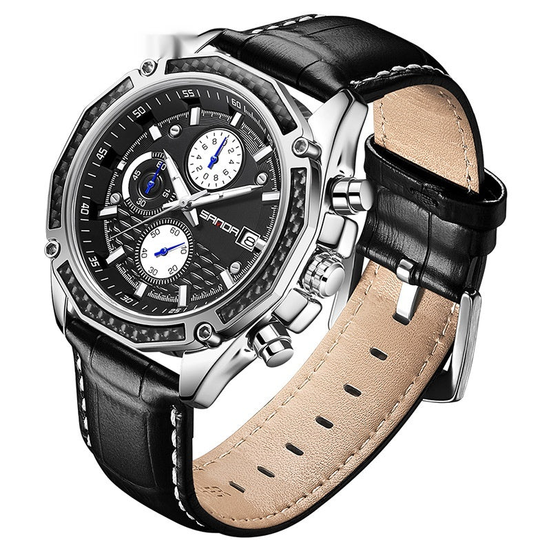 Herrenuhr mit Lederarmband und Datumsanzeige