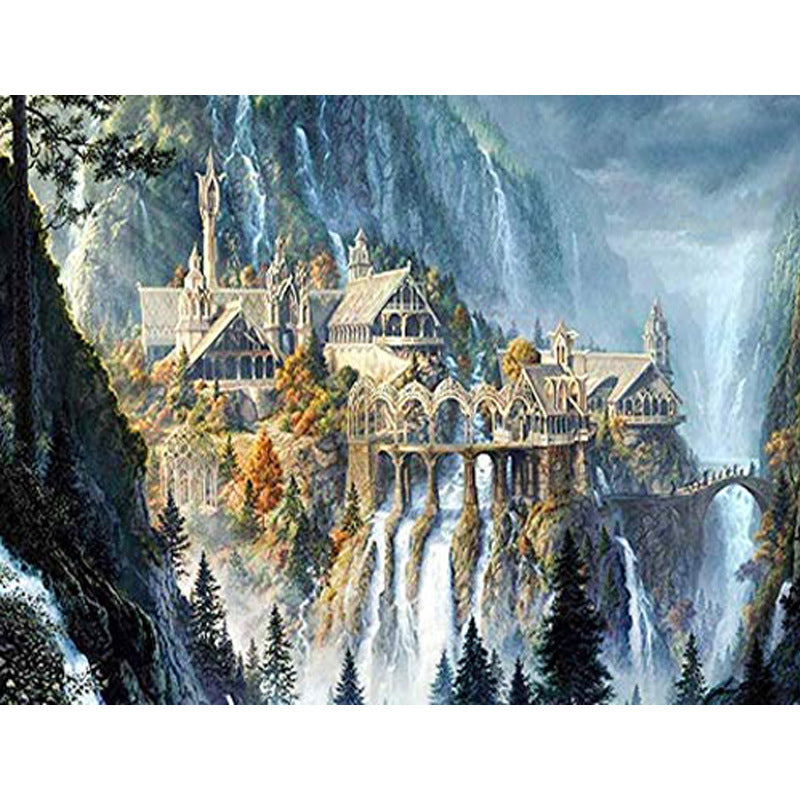 Kreuzstich-Set: Landschaft mit Hütte (40x85cm)