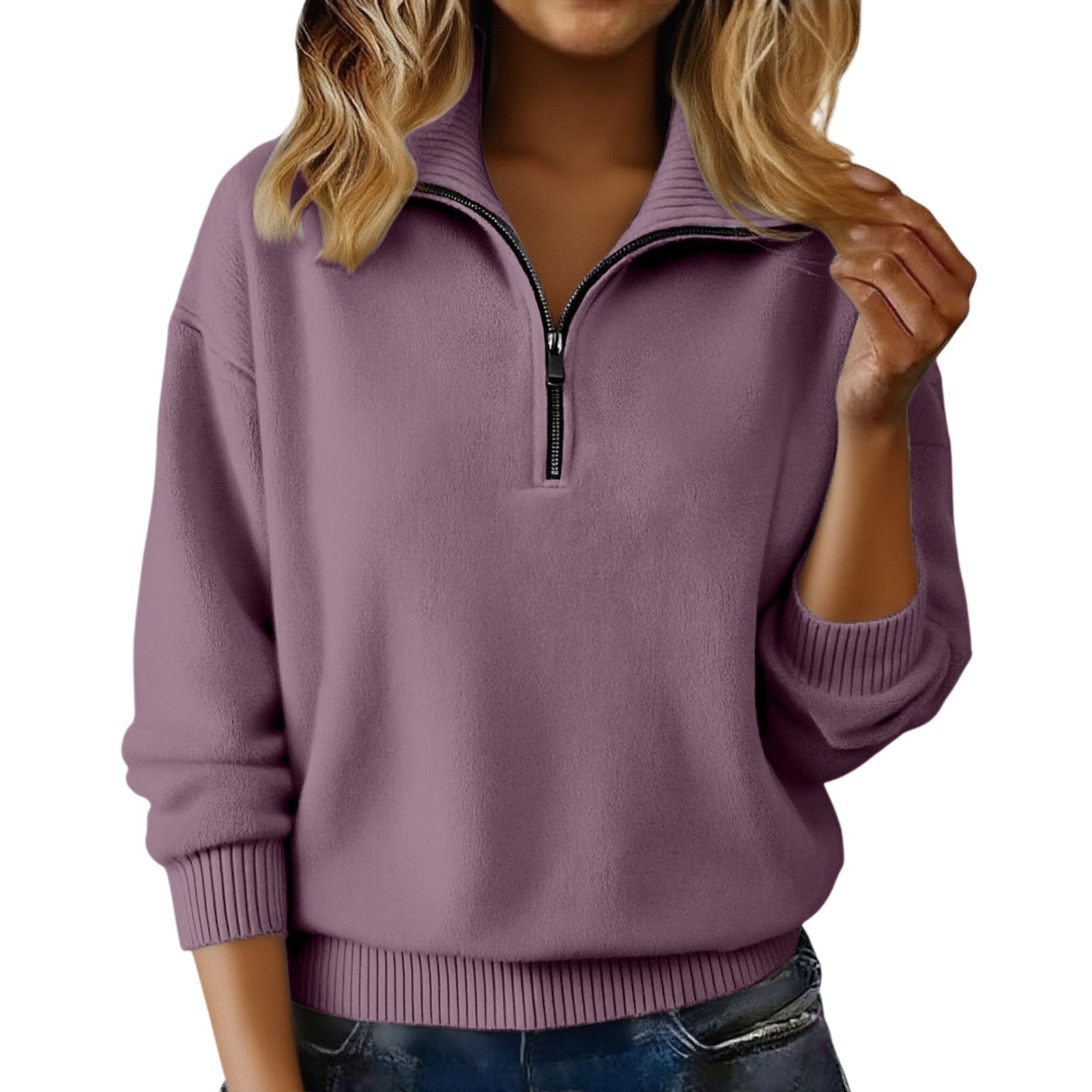 Damen Pullover mit Reissverschluss und Reverskragen – Ansicht 6