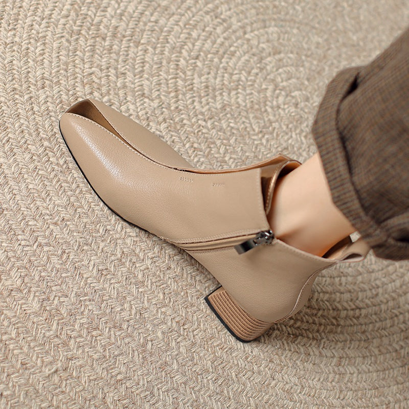 Retro Ankle Boots aus Schafsleder mit Chunky-Absatz
