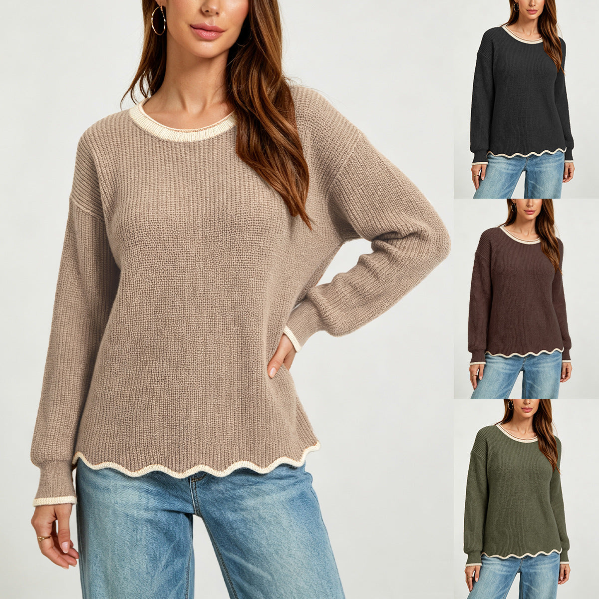 Vielseitiger Rundhals-Strickpullover für Damen