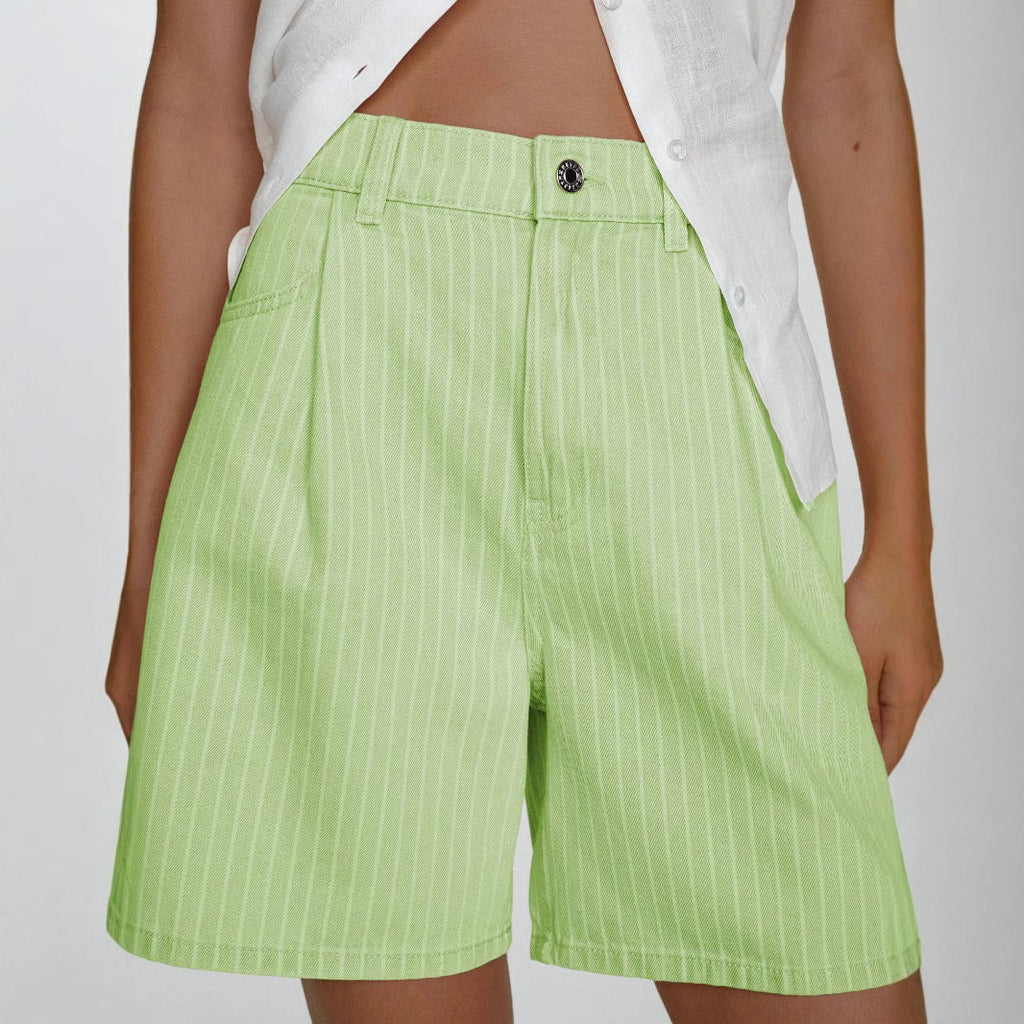Gestreifte High-Waist Denim Shorts in Übergrössen