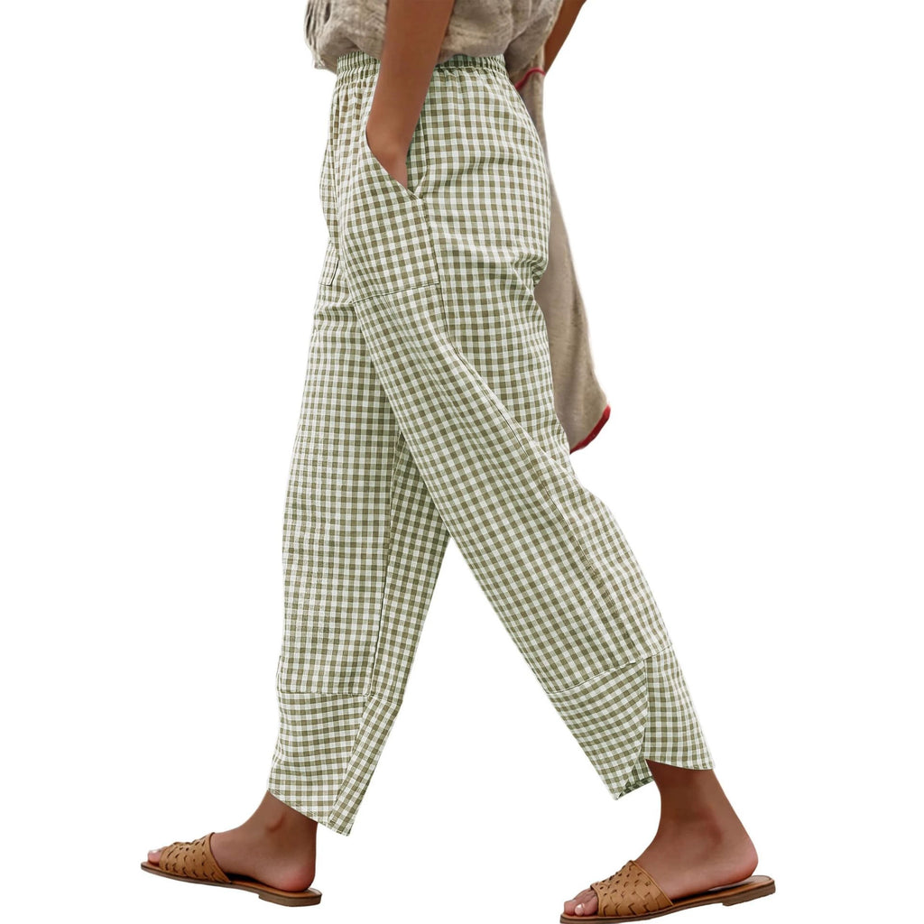 Karierte High-Waist Hose für Damen