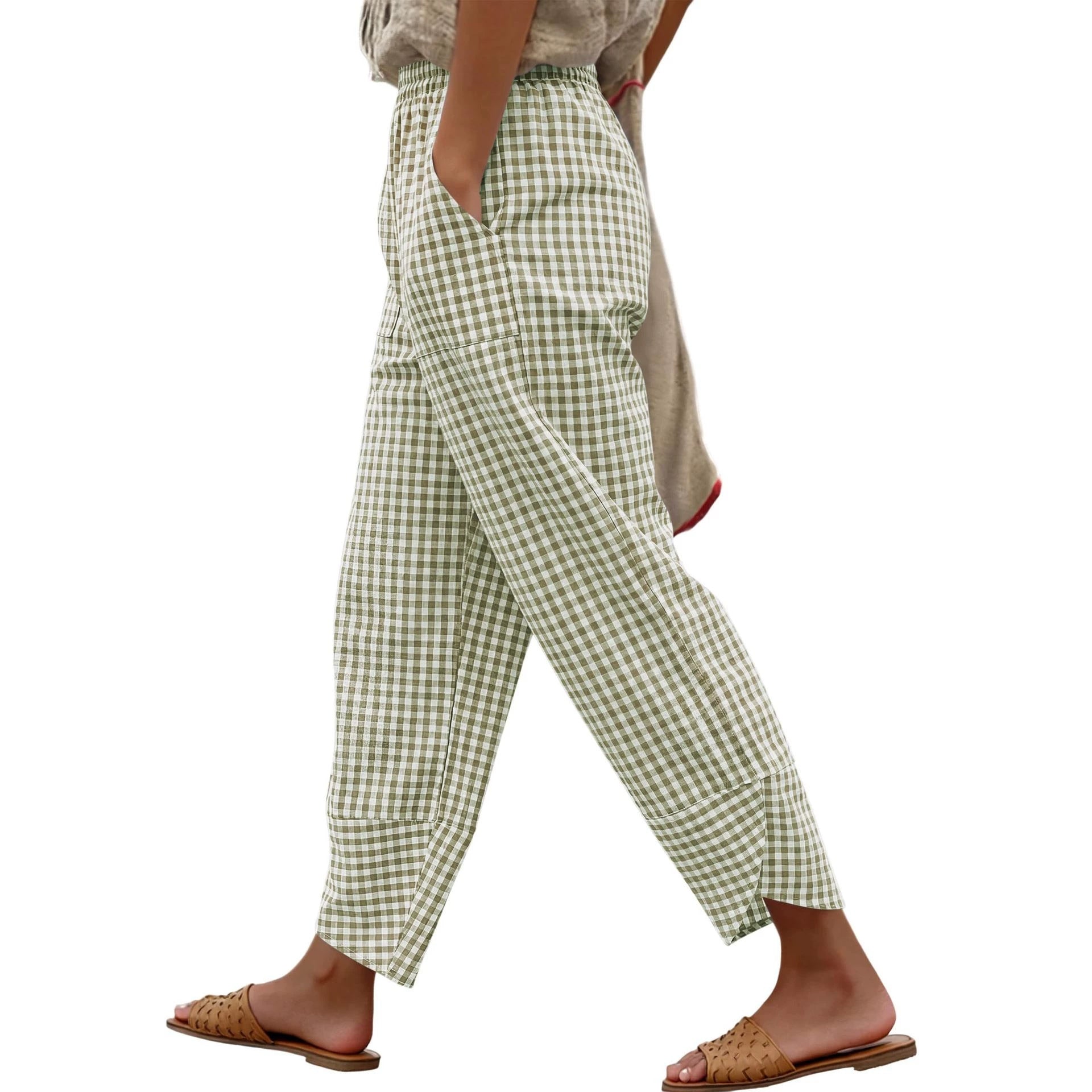 Karierte High-Waist Hose für Damen