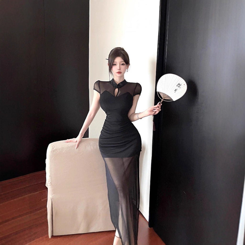Elegantes schwarzes Cheongsam-Kleid mit Schlitz – Bild 4 | LuxeStyle