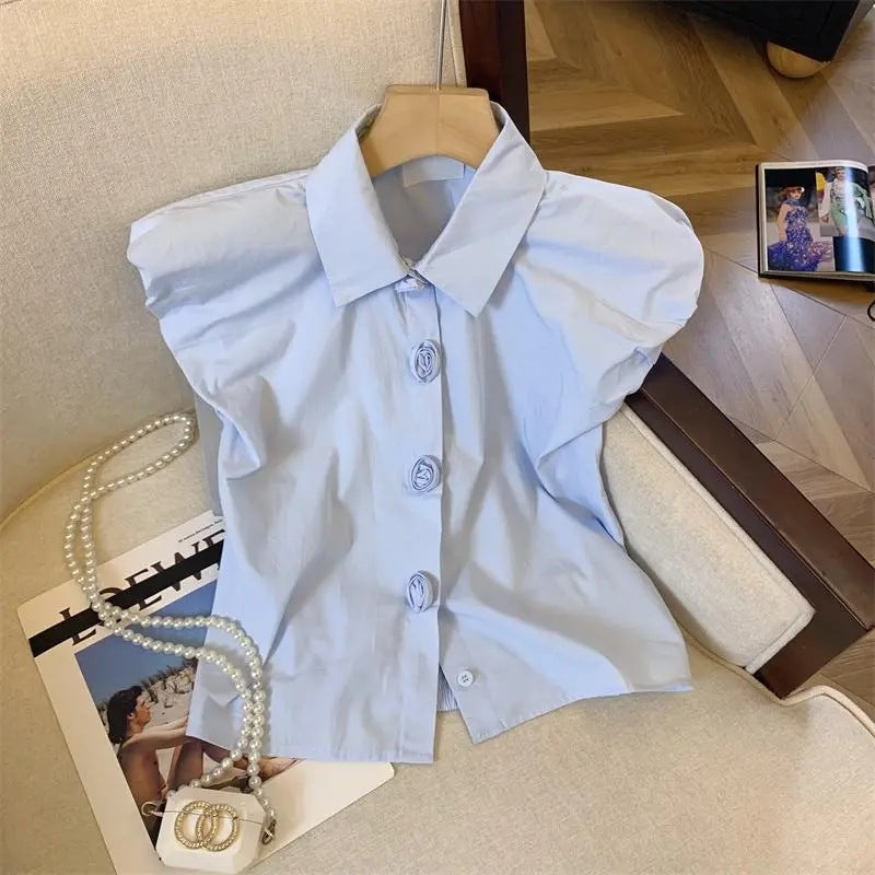 Puffärmel-Bluse im Korean-French-Stil