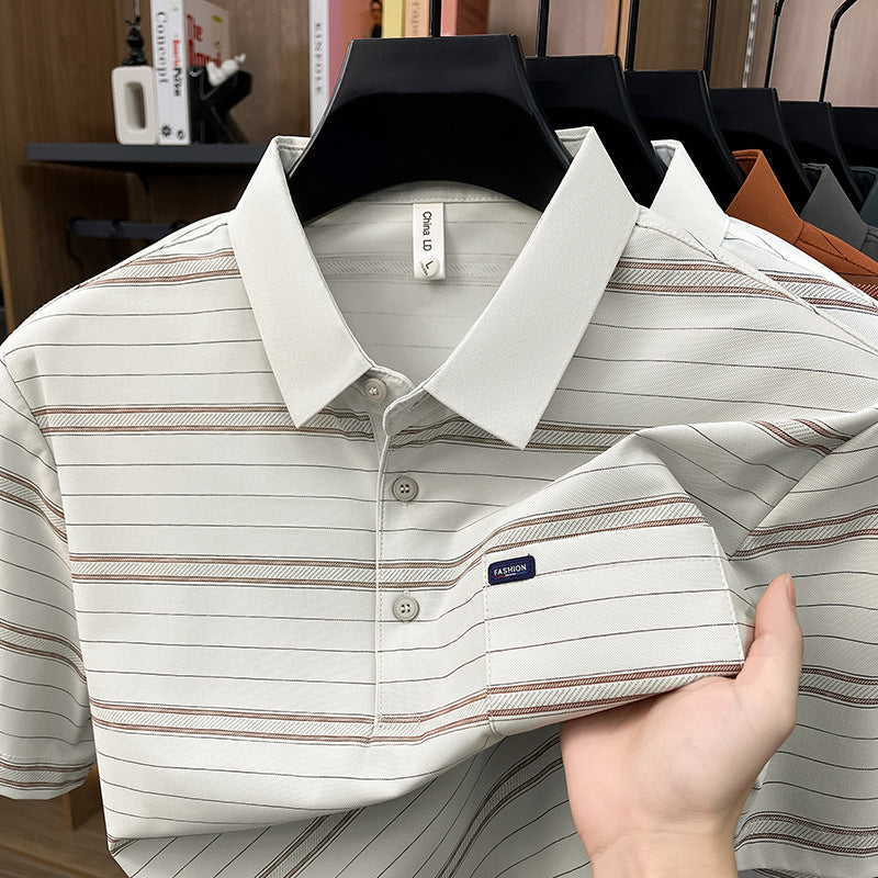 Sommer Streifen-Weitgeschnittenes Kragen T-Shirt Herren